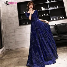 Королевское синее вечернее платье для женщин, официальное платье для дня рождения, элегантное вечернее платье, сексуальное длинное платье трапециевидной формы с v-образным вырезом, Abendkleider ES2593