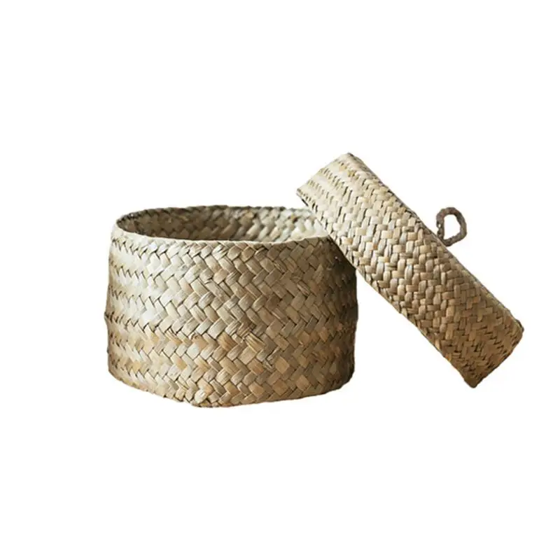

Seaweed Snack Storage Box Handmade Finishing Box With Lid - Woven Storage Basket Wardrobe Desktop Storage Basket Round Gift Box