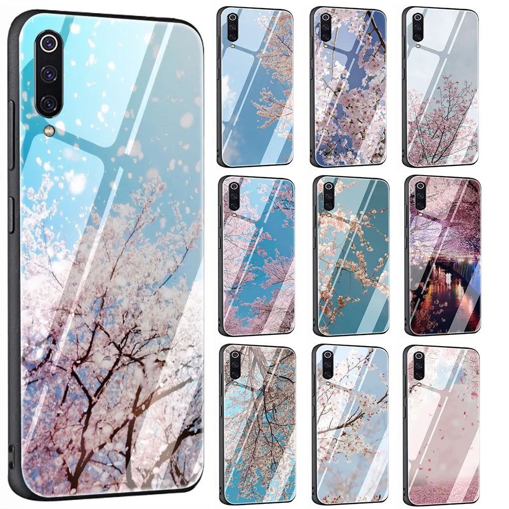 

Cherry blossoms Tempered Glass Cover Case for Xiaomi 8 Lite A1 A2 9 Redmi Note 5 6 7 Pro 6A 4X F1