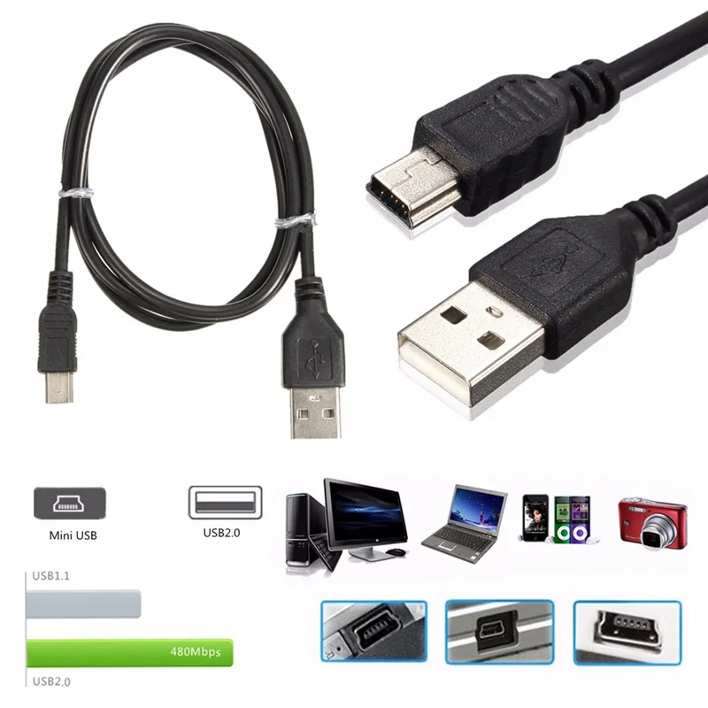 LEORY черного цвета, длиной в 75 см USB 2,0 «Папа-папа» Mini USB 5 Pin B для синхронизации данных и зарядки шнур для подключения к Камера MP3/MP4