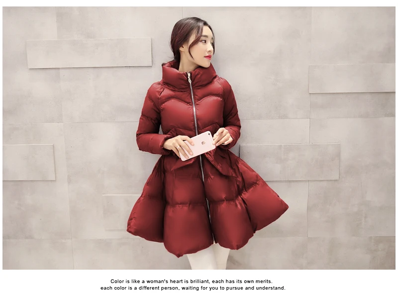 2019New зимние Для женщин куртки A-Line в Корейском стиле; куртка-пуховик со стоячим воротником женский плащ с подкладкой из хлопка, с поясом, парки CQ2610