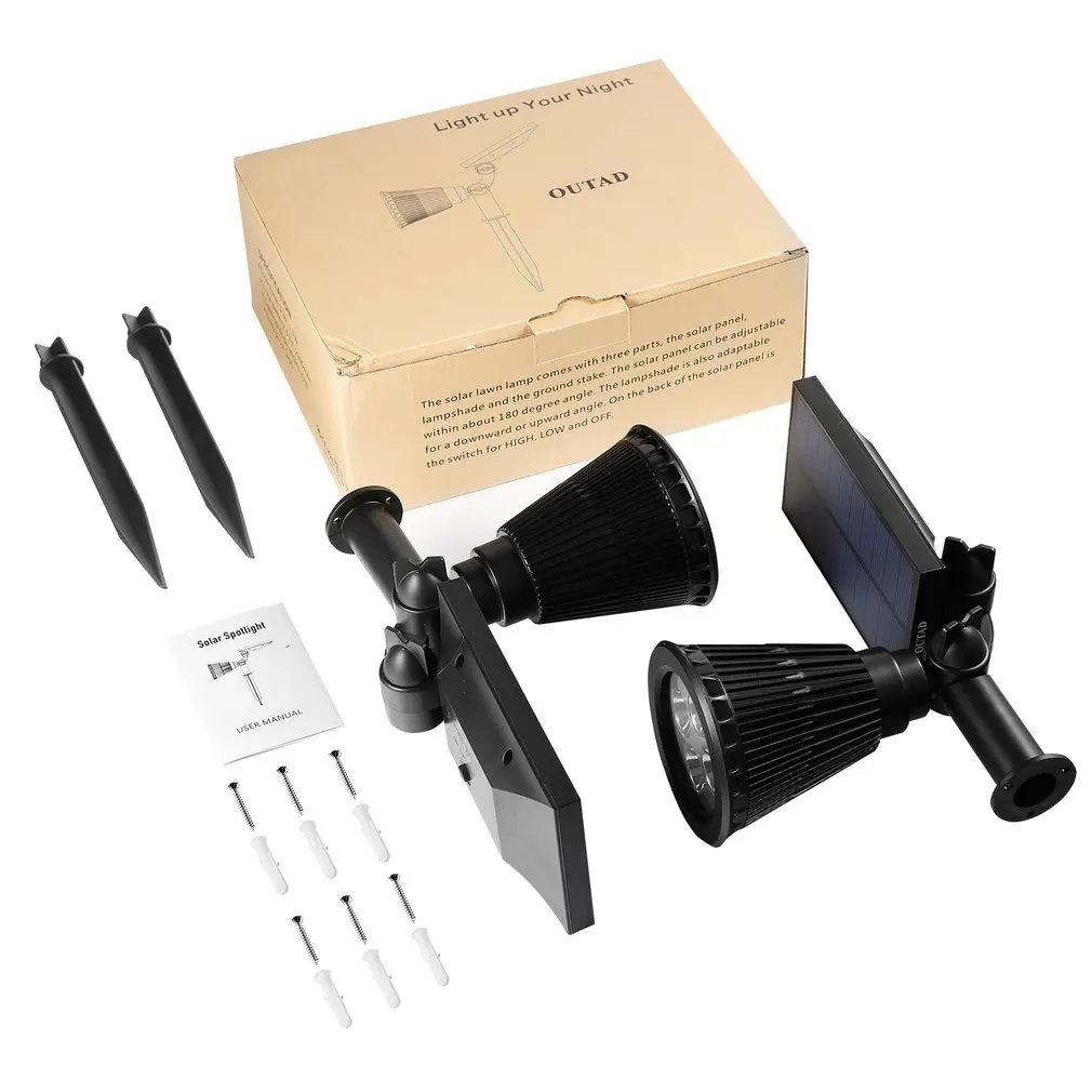 

OUTAD Outdoor 2 pcs 4 LED 200 Lumen Waterproof Solar Powered Spotlight Lawn lamp Energy-saving Security with Light Sensor