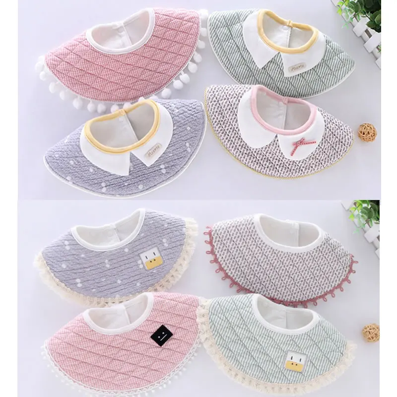 

Cotton round baby bib Continental baby saliva towel burp cloth Fashion quilted toddler eating waterproof bib