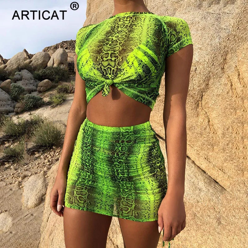 

Articat Two Piece Set Printed Summer Dress 2019 Lace Up Pleated Bodycon Bandage Dress Women Short Sleeve Beach Holiday Dress