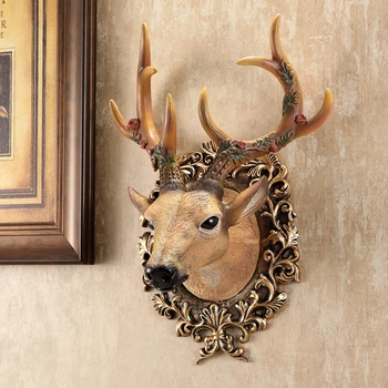 

European Resin Simulation Animal Wall Hangings Deer Head Crafts Decoration Home Livingroom Porch Wall Sticker Mural Ornaments