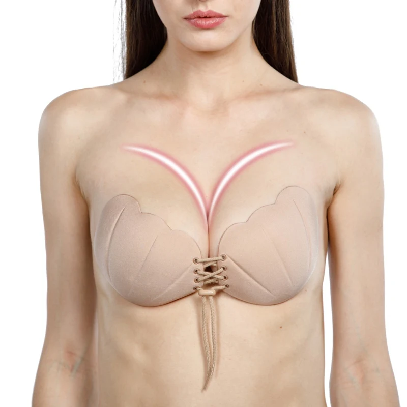 

2019 Invisible Silicone Strapless Bra Adhesive Shell Invisible Chest Stickers Reusable Front Drawstring Bra Gathered Silicone