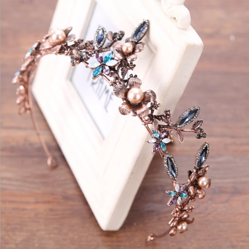 

Baroque Bride Crown Colorful Bronze Hair Headwear Vintage Luxury Tiara Wedding