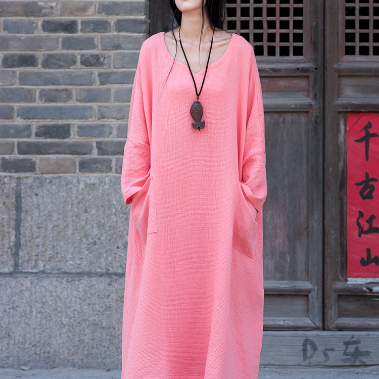 

Sherhure 2019 Women Cotton And Linen Long Dress Vestidos Vintage Batwing Sleeve Pocket Plus Size Women Maxi Dress Summer Dress
