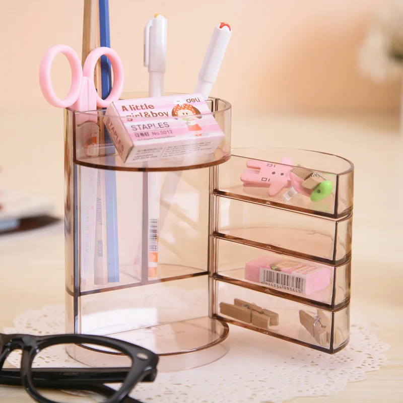 

Multi-functional Transparent Penholder Four Layer Pencil Holders Stand Stationary Office Supplies Study Storage Desktop