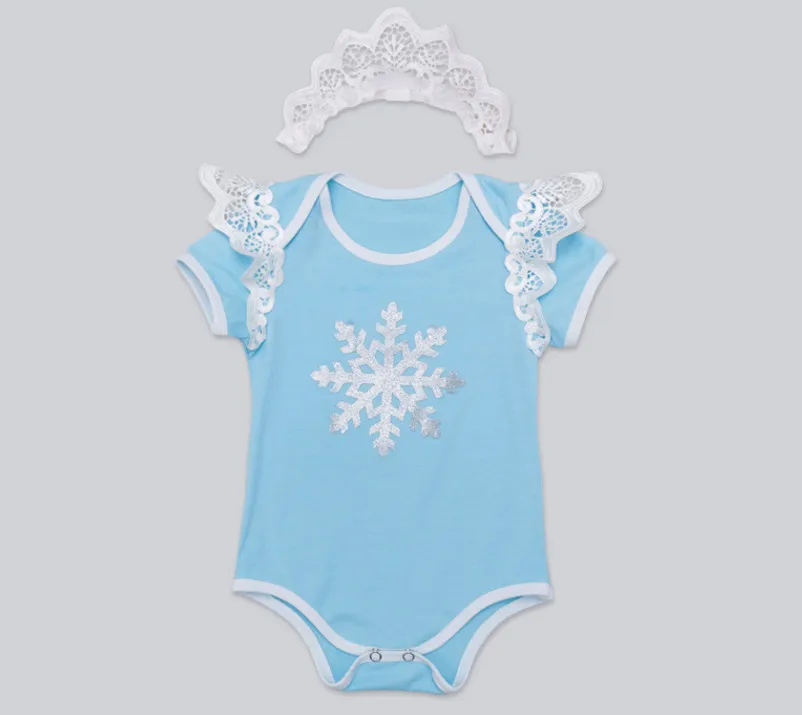 НОВЫЕ комплекты одежды для снежной принцессы небесно-голубые Боди и белая повязка-корона, детские комбинезоны, зимние хлопковые комбинезоны Ropa Bebe