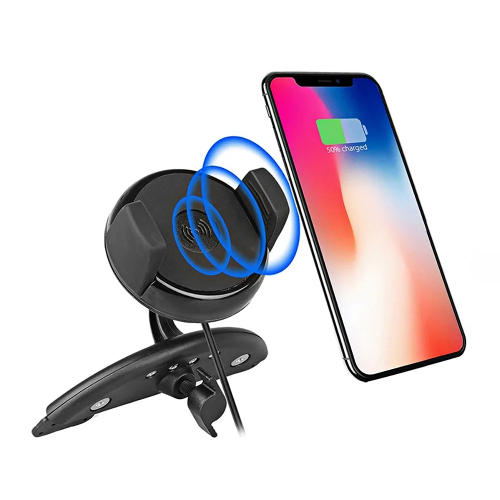 SOONHUA QI Wireless Charger LED Indicator 360 Degree Car CD Slot Mount Silicone Car Phone Holder For iPhone X/ 8 Samsung Note 9