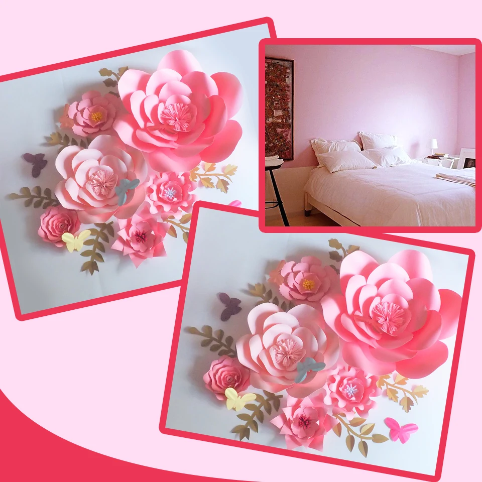 

2018 DIY Artificial Giant Paper Flowers 6PCS+Leaves 6PCS+Butterflies 5PCS For Wedding & Event Baby Nursery Decor Video Tutorials