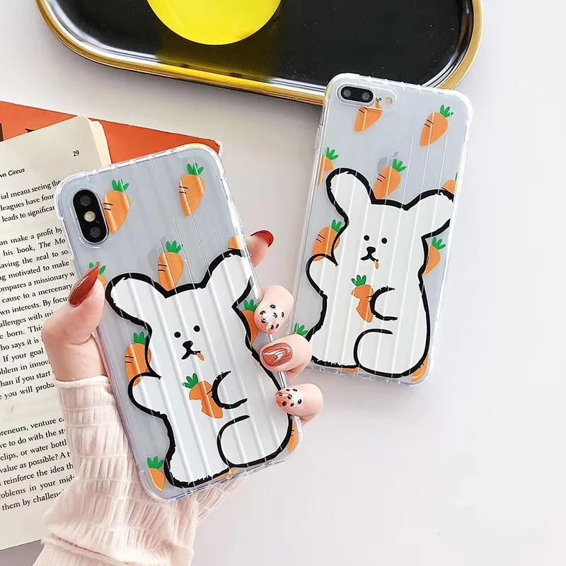 

Cute cartoon animal white rabbit carrot phone case For iphone Xs MAX XR X 6 6s 7 8 plus simple design clear soft TPU back Cover