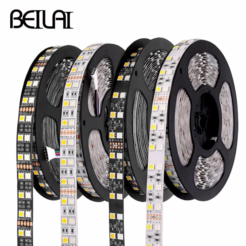 #Best Double Row RGB LED Strip Waterproof 5050 120LEDs m 5M DC 12V 24V Black PCB White PCB RGBW RGBWW LED Light Flexible Neon Tape Luz