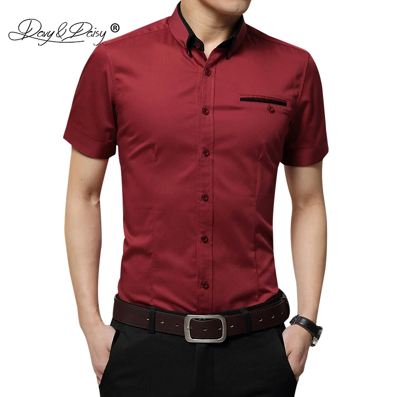 

DAVYDAISY 2019 New Arrival Men's Shirt Brand Summer Men Cotton Short Sleeves Dress Shirt Turn-down Collar Plus Size 5XL DS-236