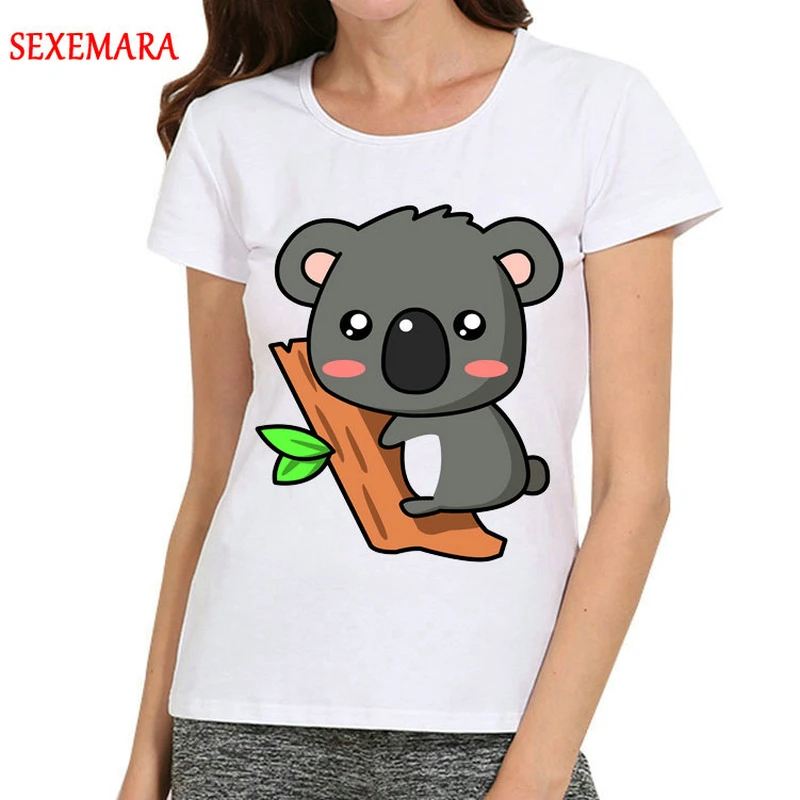 

Women White Animal Koala T-Shirt Short Sleeve Fashion Trendy Cartoon Koala T Shirt Top Tees tshirt Streetwear Cute T-shirt