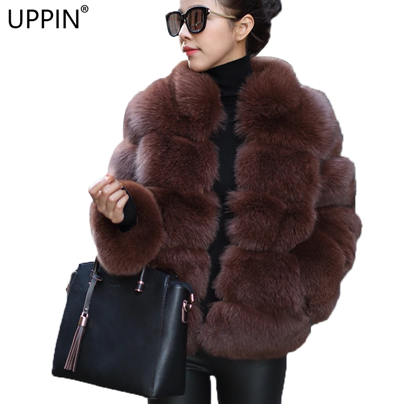 Новинка модное розовое коричневое меховое пальто UPPIN уличная одежда женская