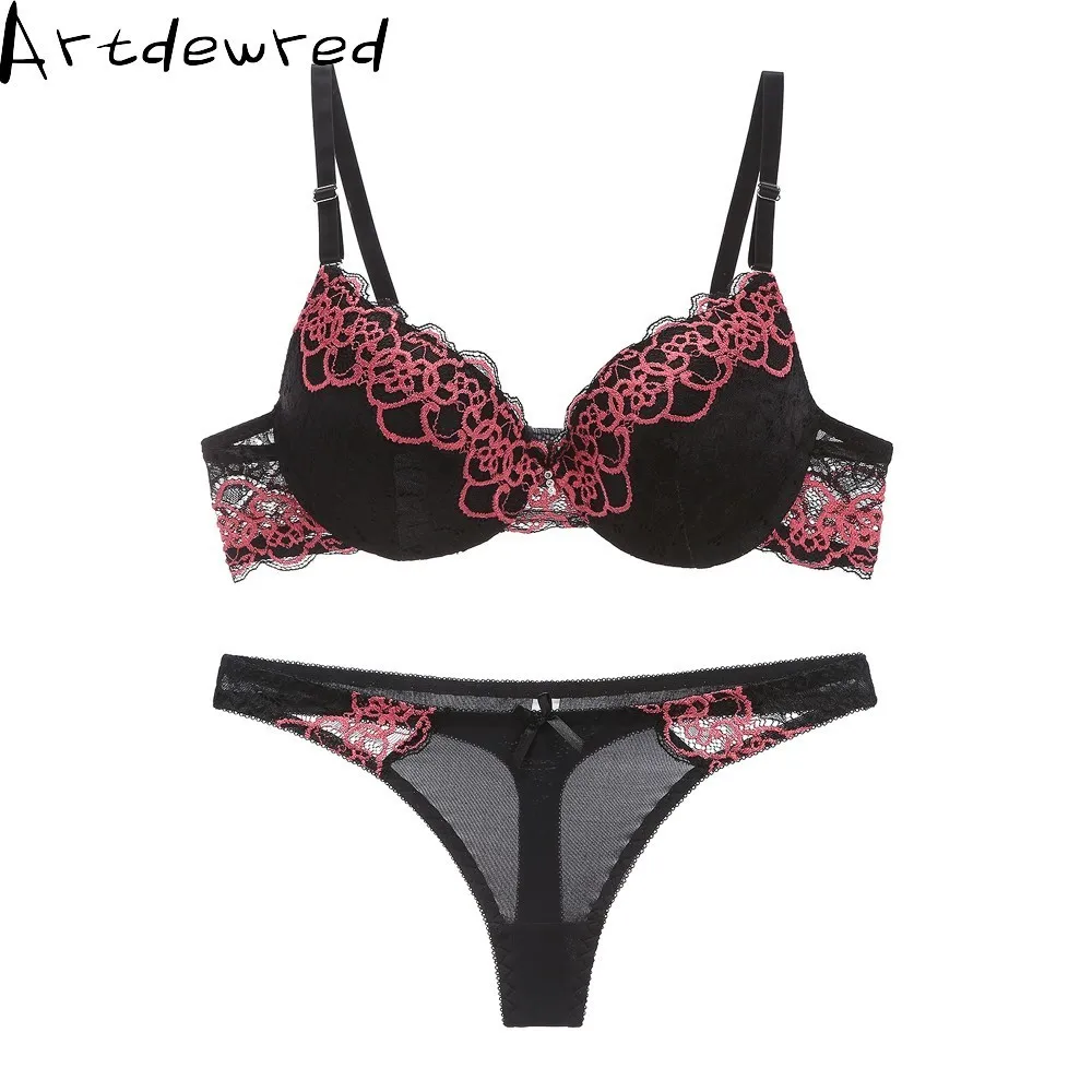 Hot Sexy Brassiere Embroidered Underwear Set  ABC Cup New Good Quality Women Bra Set Push Up Lace Bra Thong Sets calvin klein underwear set