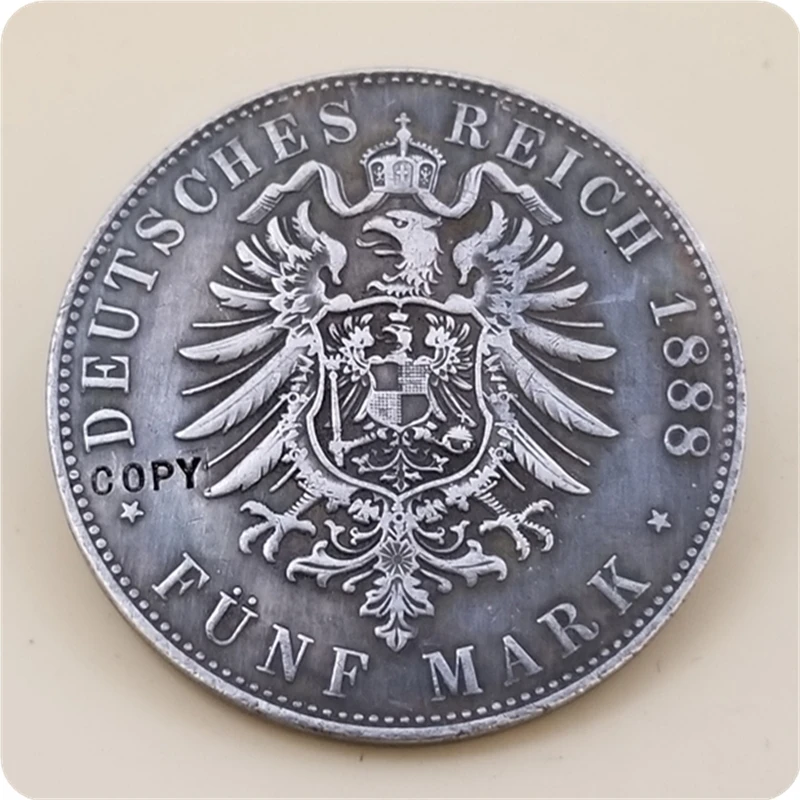 1888 немецкие Штаты(Пруссия) 5 Марка-Фридрих III копия монеты
