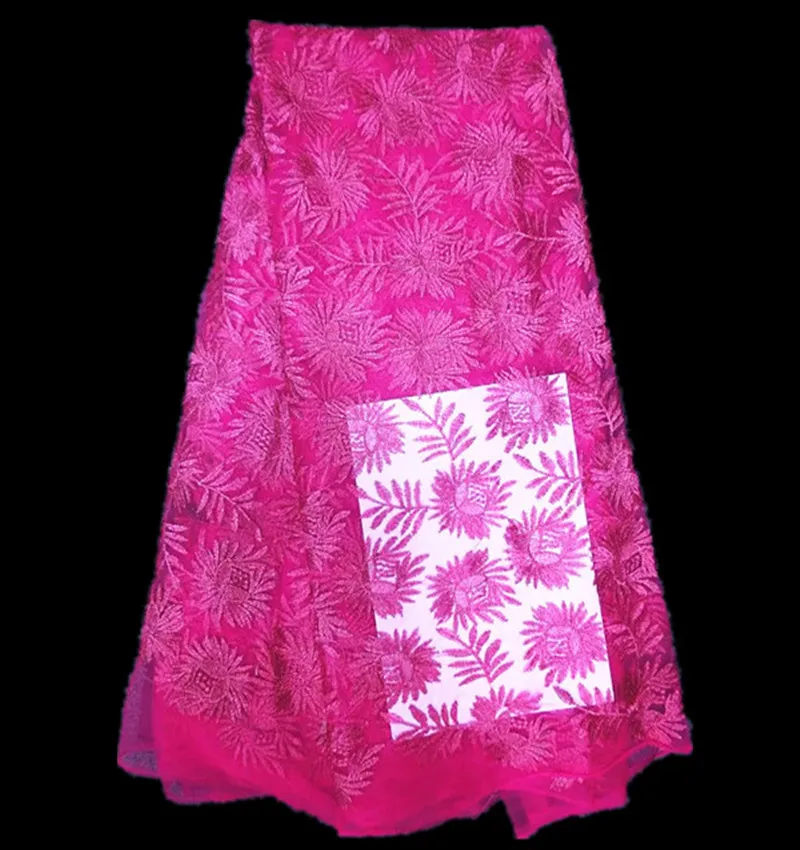 

Gorgeous fuchsia french net lace fabric African Swiss lace fabric with flower embroidery used for sewing wedding 4F02-4