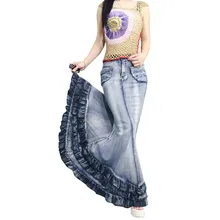 Модная длинная джинсовая юбка высокая талия кисточка с градиентом джинсовые юбки труба рыбий хвост Русалка Богемские юбки макси