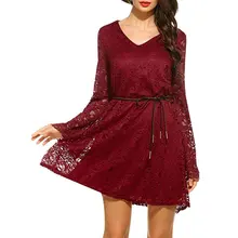 Womdee Green Plus Size Flare Sleeve Lace Dress Women Sexy V-Neck Evening Party dress Summer Spring Vintage mini Dresses female