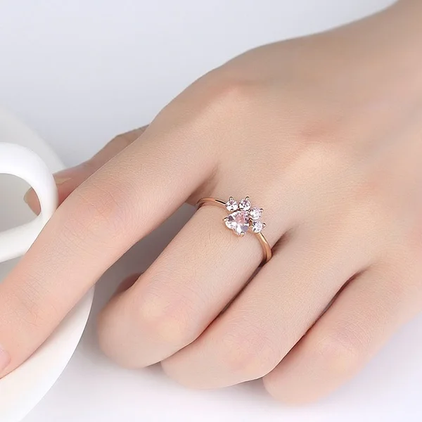 

Cat Claw Opening Adjustable Ring Women Rose Gold Crystal Zircon Finger Ring