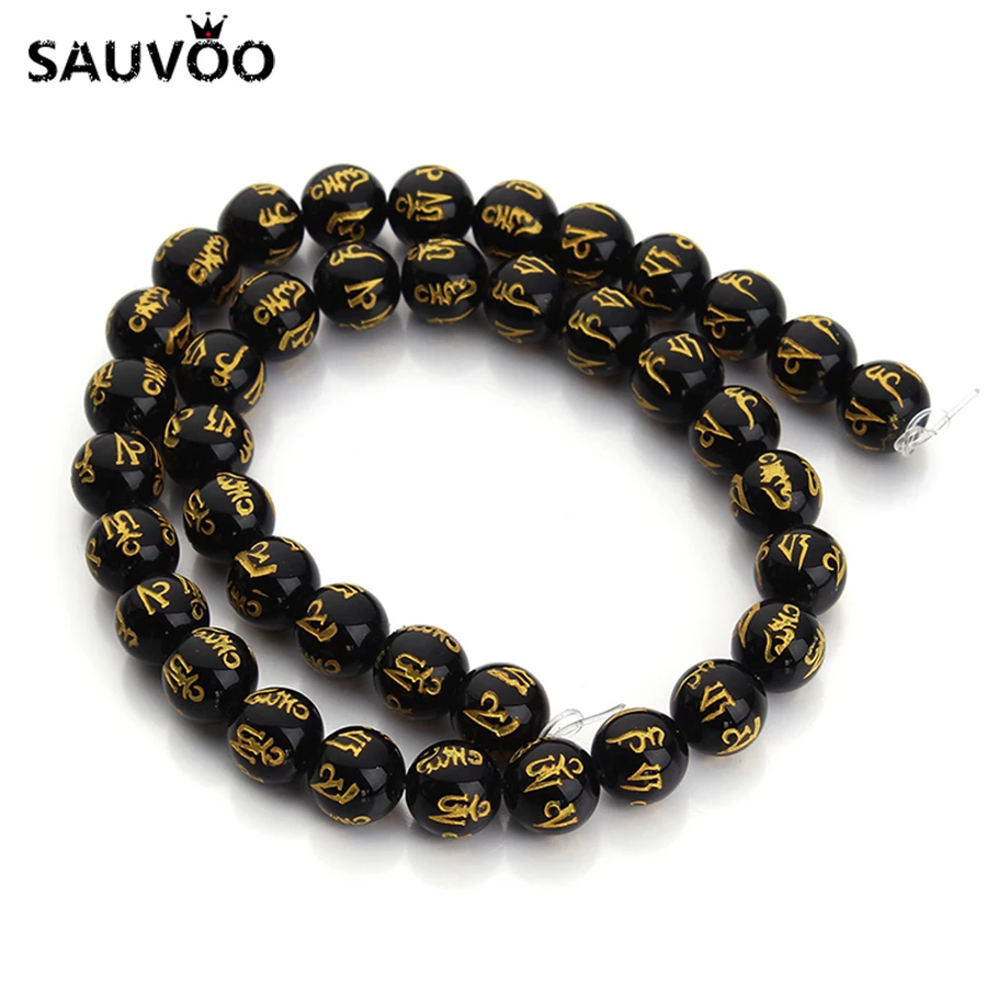 

Round Black Bulk Beads with Tibetan Buddhist Six Words Mantras Beads Natural Stone Beads for Jewelry beads Strand Making F2959