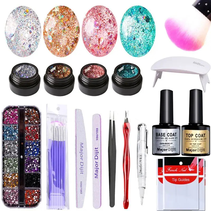 Professional Nail Art Kit 4Colors Glitter Shining Gel Decoration Acrylic nail Brush Tool For Beginners | Красота и здоровье