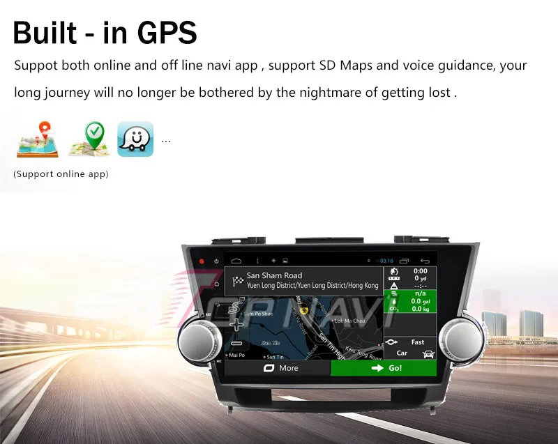 Topnavi 10," 4 ядра Android 6,0 Автомобильный мультимедийный для Highlander 2009 2010 2011 2012 2013 авто, без DVD