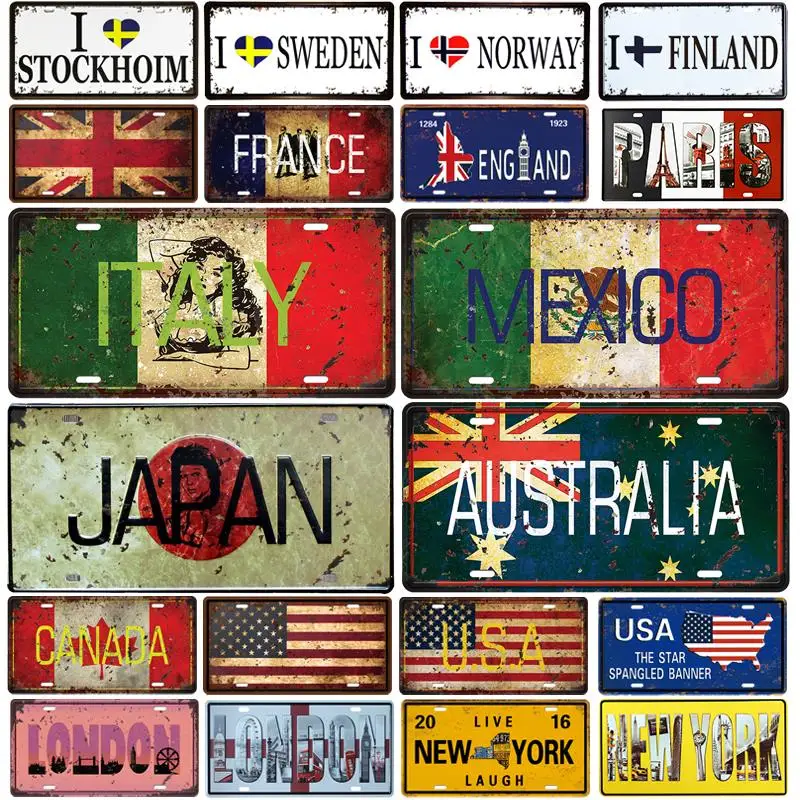 

[SQ-DGLZ]New Country Flag License Plate Store Bar Wall Decoration Tin Sign Vintage Metal Sign Home Decor Painting Plaques Poster