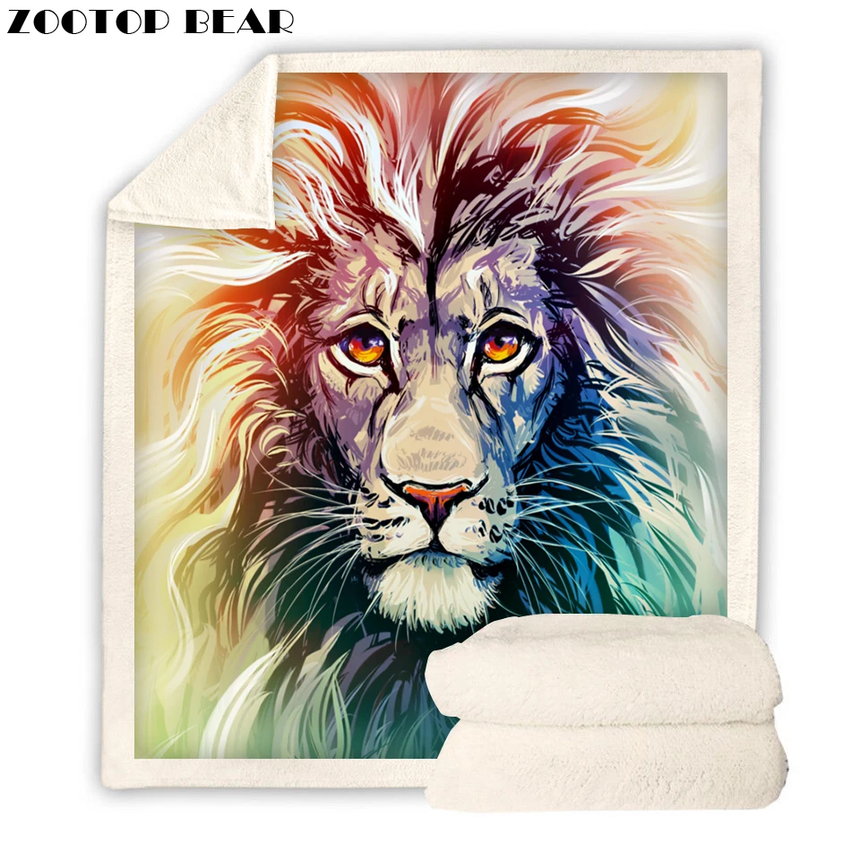 

ZOOTOP BEAR Colorful Lion DIY Design Velvet Plush Throw Blanket Dropshipping Sherpa Blanket for Bed Customized Thin Quilt