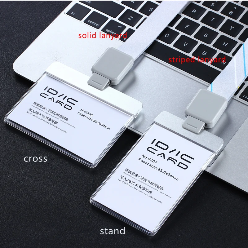 Silver Sets, Vertical DEZHI-OEM!Acrylic Clear Access Card ID IC Card Badge Holder Work Card with Polyester Lanyard,Factory Price,can Custom The Logo Solid Lanyard
