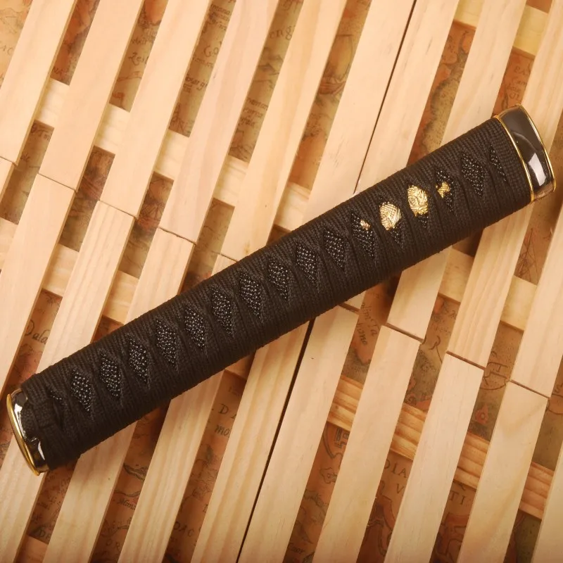 Прямая ручка Tsuka HS7 из черного шелка искусственной черной Rayskin и сплава Fuchi Kashira для