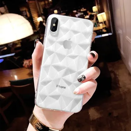 3D чехол с алмазной текстурой для iPhone 6 6s 7 8 Plus X XR XS max, мягкий чехол для телефона для iPhone 7, прозрачный чехол Ультратонкий чехол - Цвет: Прозрачный