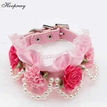 

Adjustable Beaded Pet Necklace Dog Puppy & Cat Kitty Buckle Collar with 4 Strings of Pearls Lace Collars for Dogs Accessories
