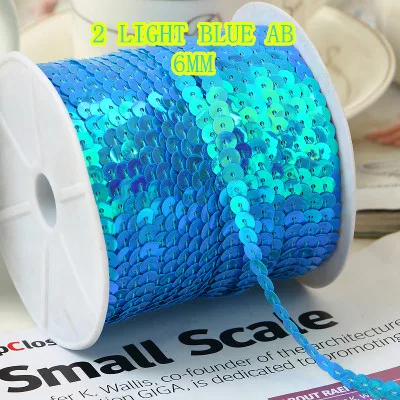 Украшение с блестками ярдов 6 мм AB ПВХ 100, продается в пакете 1 рулон(100 ярдов)-2 светло-голубой цвет AB sequin ribbon