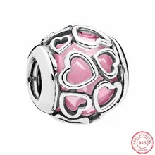 Новые граненые розовый CZ, заключенная в яркий подвеска любовь бусины для самостоятельного изготовления ювелирных изделий, соответственные Европейской Пандоре обаятельные Серебро 925 FL568A