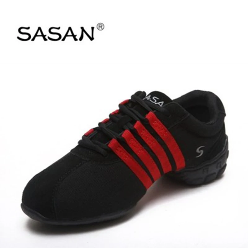TOP SASAN/8823; Танцевальные Кроссовки; женская Современная обувь; парусиновая Черная мужская обувь; каблук 4 см; мягкая подошва; Джаз; дезодорант; дышащая обувь; - Цвет: Black RED HEEL 4CM