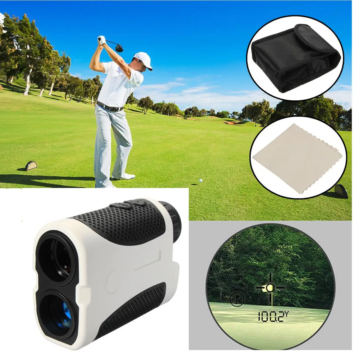 

Clear LED Golf Digital Laser Range Finder Eyepiece F ocus Hunting Slope Compensation Angle Scan Binoculars Pinseeking Club 400M
