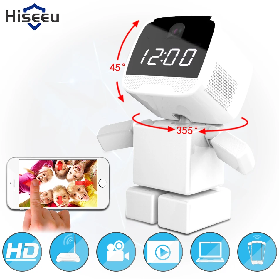 

Mini Wifi Robot 960P IP Camera Wireless Clock Network HD Baby Monitor Remote Control Home Security Night Vision Two Way Audio 39