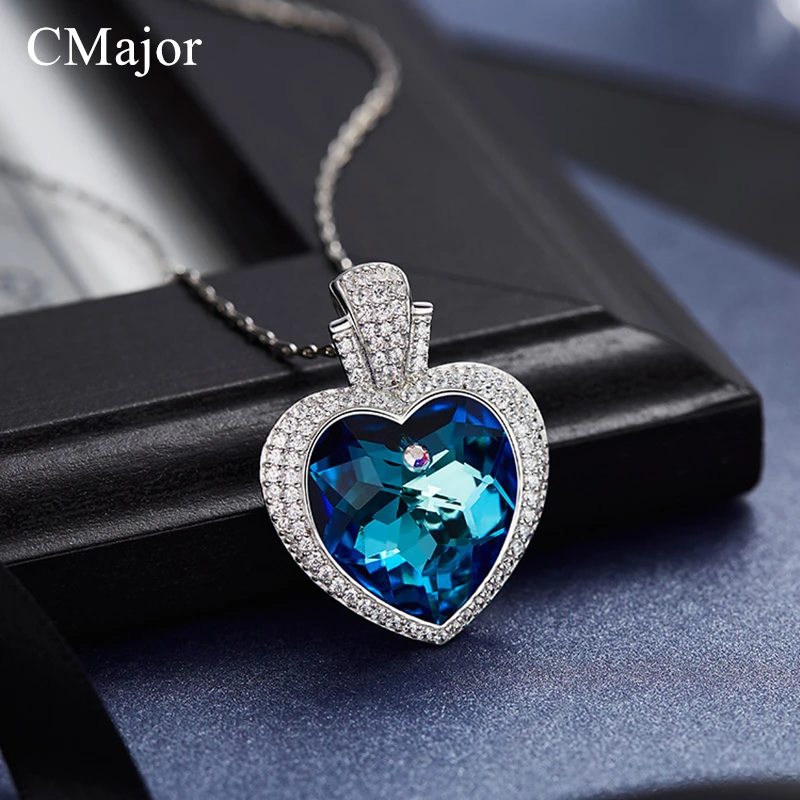 

CMajor Fashion Austria Crystal Pendant Blue Purple Heart Pendant Necklace For Women Fashion Trendy Jewelry Mother's Day Gift