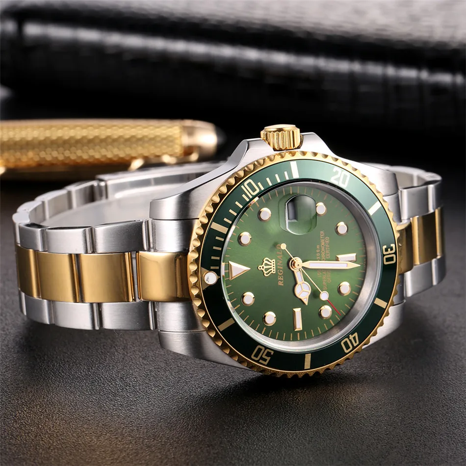 Реджинальд часы для мужчин вращающийся ободок GMT сапфировое стекло 50 м воды полный сталь Спорт Мода синий циферблат Кварцевые часы Reloj Hombre