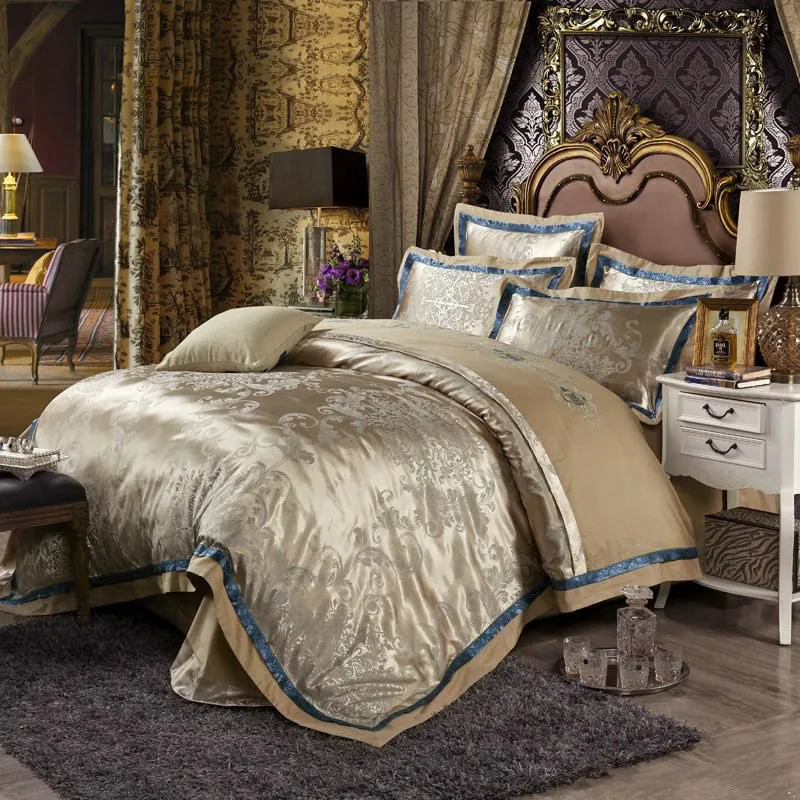 

European style mulberry silk bed linen set jacquard satin bedding sets/bedclothes queen king size duvet cover sheet set