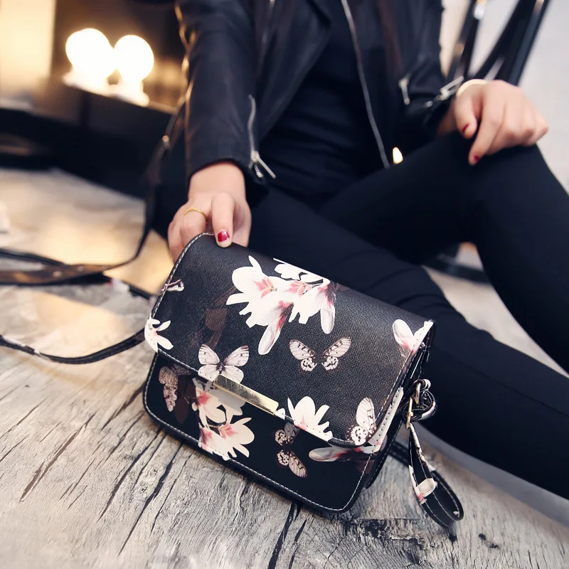 

DIQQID fashion women crossbody bags leather butterfly flower printed shoulder bag female mini flap bags handbags bolsa feminina