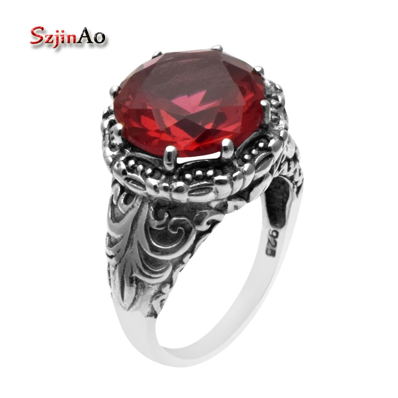 

Szjinao Vintage Trendy Genuine 925 Sterling Silver Jewelry Charming Red Ruby Rings for Women Wedding Favors and Gifts