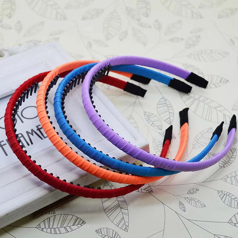 20pcs lot 10MM Wide Solid Fashion Headband With Teeth Plastic Cloth Hair Band Jewelry for Girls