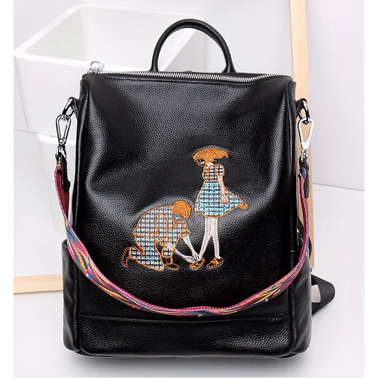 BJYL женский рюкзак из натуральной кожи, простая замшевая женская сумка на плечо, многофункциональные школьные рюкзаки с вышивкой для девочек