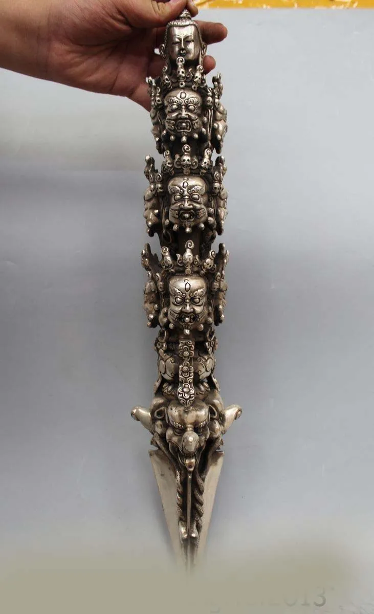 

DS 14"Marked Chinese China Silver Kylin eight treasures Vase Flower Bottle Pot
