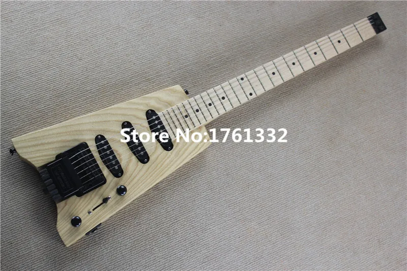 Factory custom ash body 24 frets natural wood electric guitar without headstock,can be change as